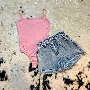 CEFIAN fashion Women’s Pink Spaghetti Strap Sleeveless Spandex Bodysuit Top